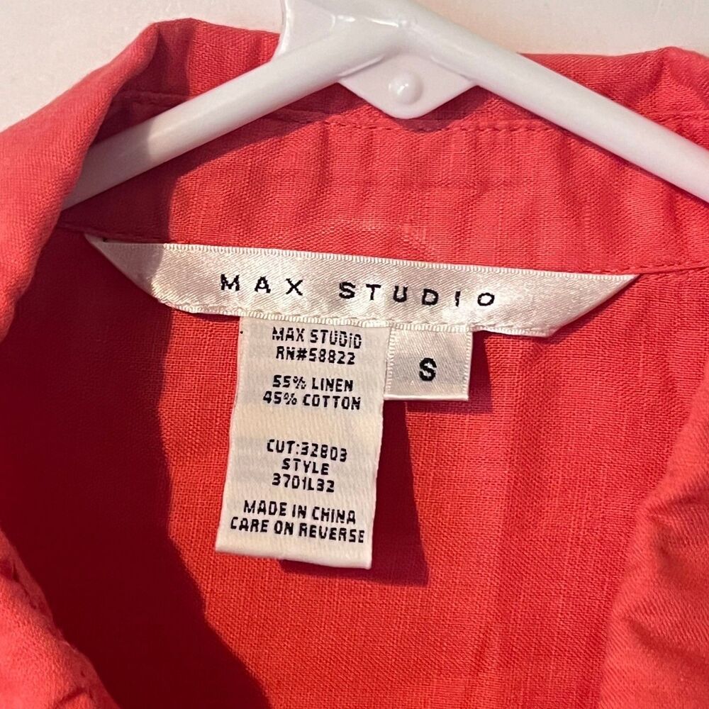 Max Studio Womens Shirt Size S Pink Linen Blend Long Sleeve Button Up Roll Tab - Picture 3 of 6